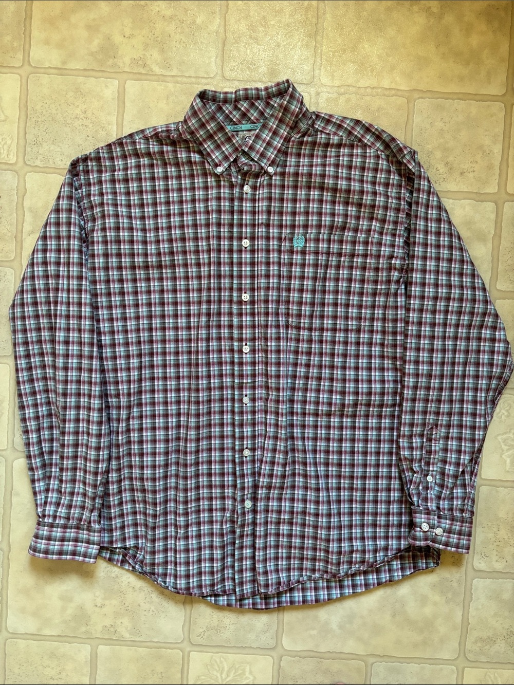 Cinch Men’s Size Large Multicolor Plaid Long Sleeve Button Down Cotton Shirt